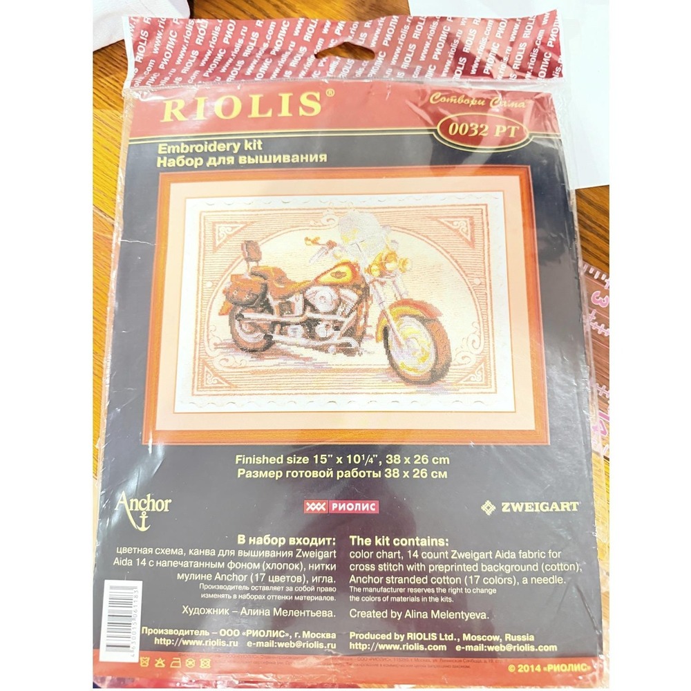RIOLIS Motorcycle Cross Stitch Kit Design 0032PT 14 Count Zweigart Aida Fabric